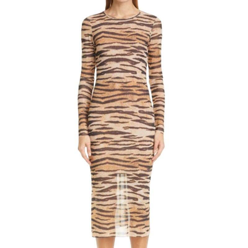 Baum Und Pferdgarten S Jolanda Tiger Stripe Long Sleeve Dress Semi Sheer Baddie